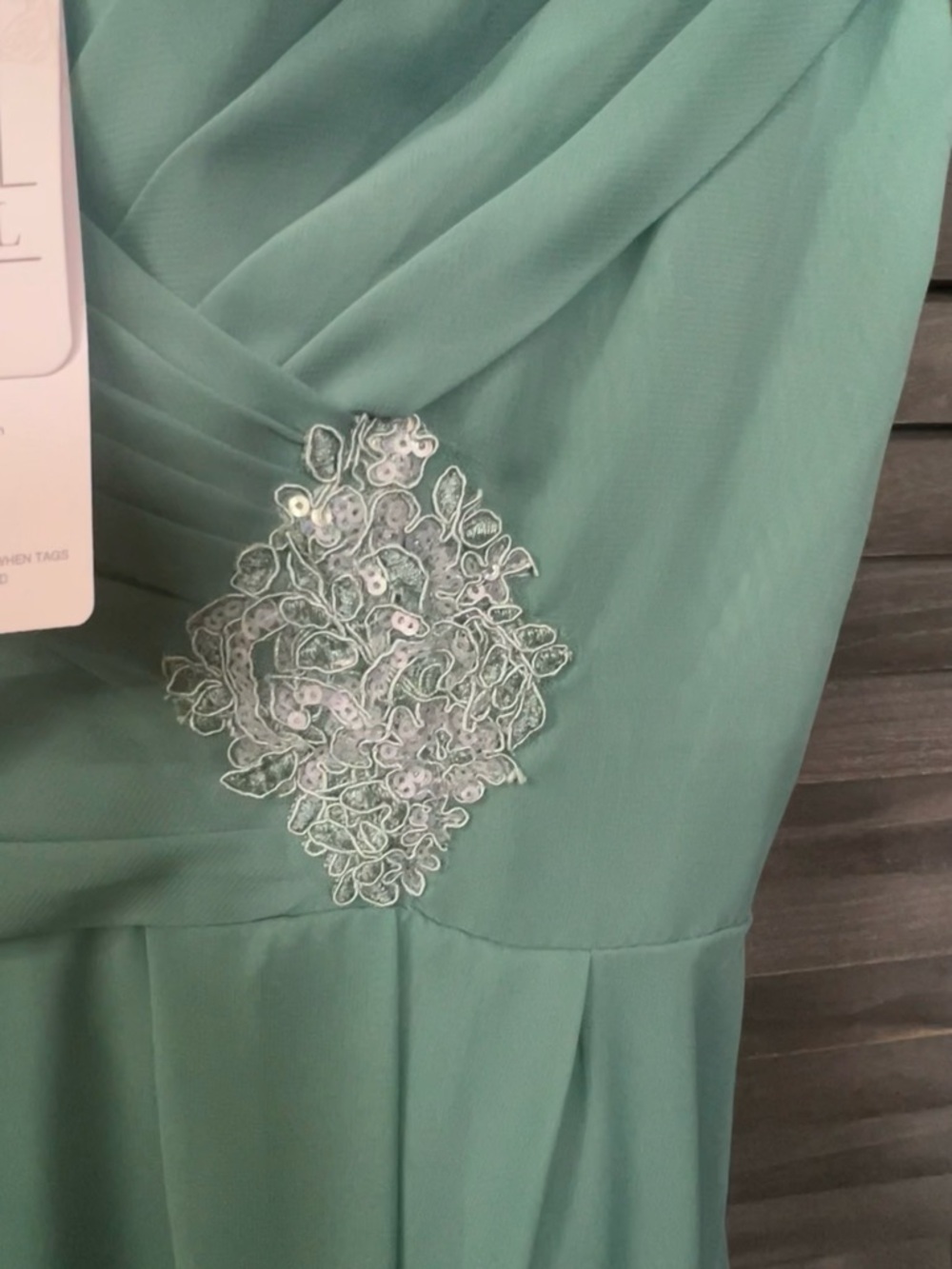 NWT Mint Green Chiffon Hi-Low Dress | Beaded Waist Formal Mother of the Bride - Picture 10 of 12